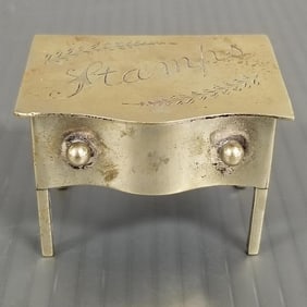 Antique English silverplate hinged stamp box - 1 1/2" x 2 1/4"