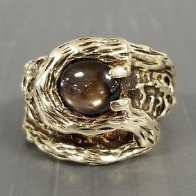 Tested 14k gold artisan ring s/w star sapphire - 17.7 grams, size 11 1/2
