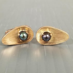 Tested 14k gold cufflinks s/w pearls - 11.3 grams total, 7/8"L