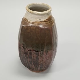 Warren Mackenzie tall 3-color faceted vase - not stamped - 13 1/2"T 8"W 8 1/2"D