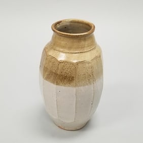 Warren Mackenzie tall 2-color faceted vase - not stamped - 13 1/2"T 8"W 8"D