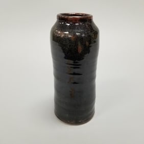Warren Mackenzie tenmoku glaze vase- not stamped- 12 1/4"H 5 1/2"W 5 1/2"D