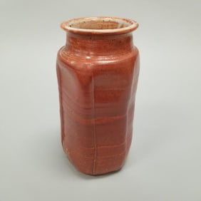 Warren Mackenzie large unique shino glazed vase - not stamped - 13 1/2"H 7"H 7"D