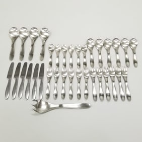 35 pieces stainless Lauffer "Nine" flatware