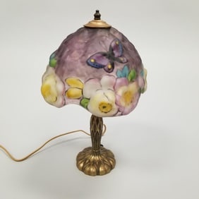 Pairpoint boudoir lamp with puffy shade - both signed (fitter chip) 14 1/2"H 10"D