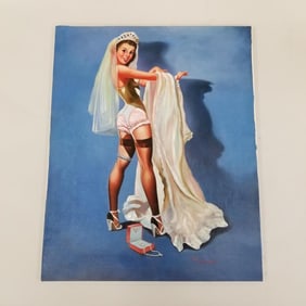 Pin-up figural oil painting on canvas - signed Celeste 32"H 26"W 3/4"D