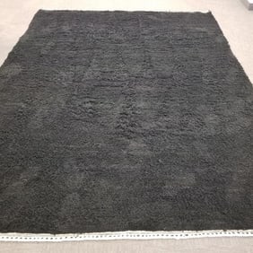 Beni Ourain Moroccan black wool shag area rug- 9' x 12'