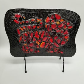 John Rood, Minnesota artist, signed unique screen with stained glass- 16 3/4"H 19"W 6 1/2"D