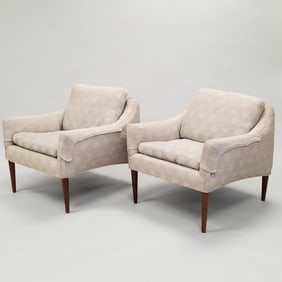 2 Hans Olsen 800 series lounge chairs with rosewood legs (some wear to fabric) 26"H 29"W 28"D