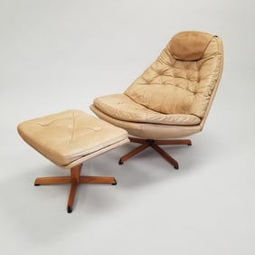 Madsen & Schubell MS68 leather swivel chair & ottoman (foam hardened) 33"H 32"W 36"D