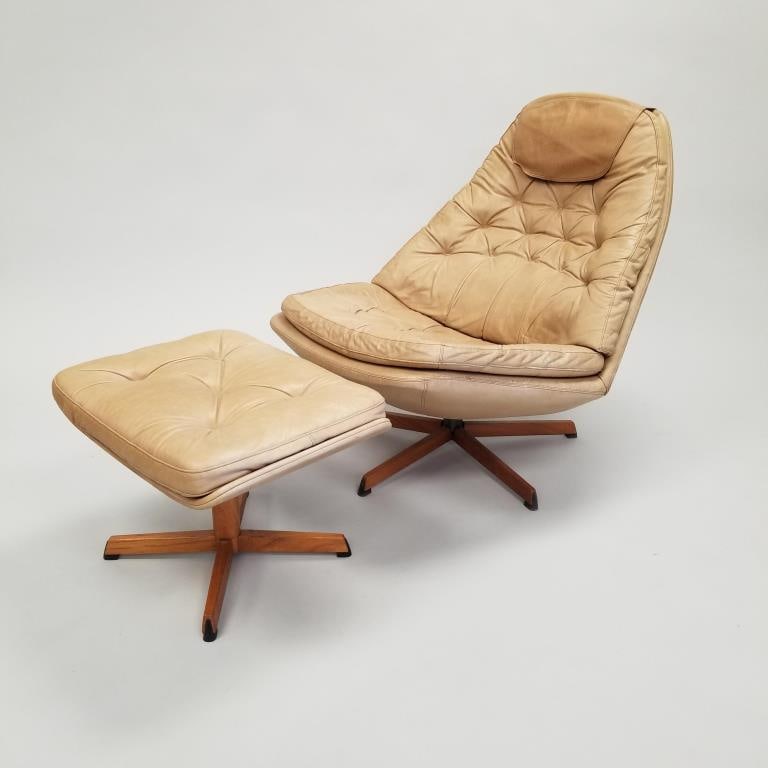 Madsen & Schubell MS68 leather swivel chair & ottoman (foam hardened) 33"H 32"W 36"D: Madsen & Schubell MS68 leather swivel chair & ottoman (foam hardened) 33"H 32"W 36"D