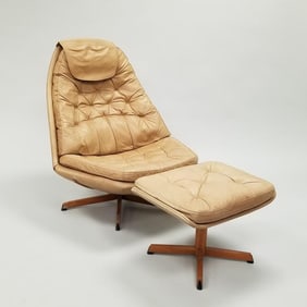 Madsen & Schubell MS68 leather swivel chair & ottoman (foam hardened) 33"H 32"W 36"D
