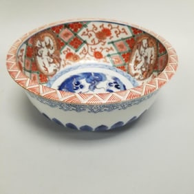 Antique Imari porcelain bowl with dragon motif- 3 1/2"H 8 1/2" diameter