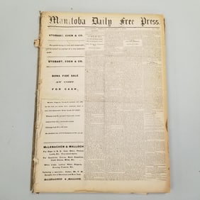 Bound Manitoba Daily Free Press-Winnipeg newspaper 1878 (as seen-binding may be incomplete) 22 1/2"H