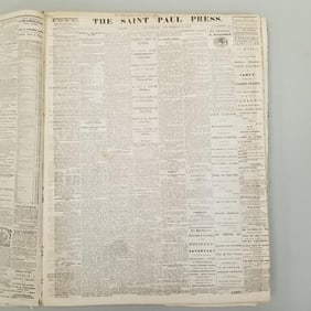 Bound The Saint Paul Press 1864 assorted dates (binding as seen; maybe incomplete) 24 1/2"H 19 1/2"W