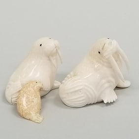 2 small fossilized carvings- one signed Lewis Ijakitan 2"H 2 1/2"W 1 1/2"D