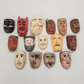 15 Mexican dance masks-1960's?- 10"H 7"W 5 1/2"D largest