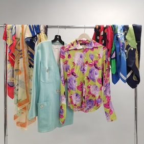 Group vintage clothing incl: designer silk scarves incl Peter Max, Christian Dior (as seen-some