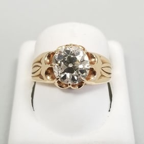 2.2 carat euro cut natural diamond solitaire ring set in tested 14K gold mount with appraisal- 4.2g,