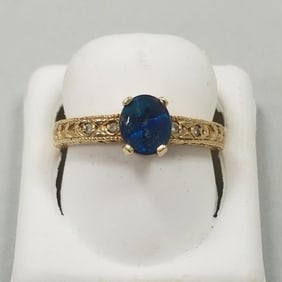 Tested 14K gold ring set with opal doublet- 3.3 grams, size 6 3/4