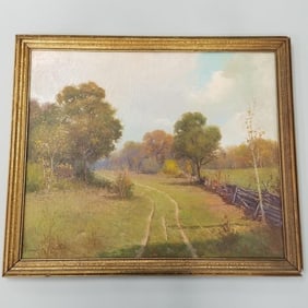 P (Porfirio) Salinas framed signed oil painting on canvas (some restoration & craquelure)