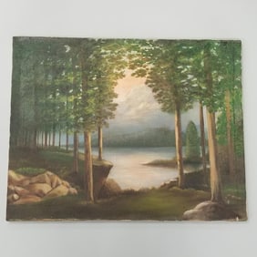 Unframed oil painting on canvas (as seen-hole) 22"H 28"W 3/4"D