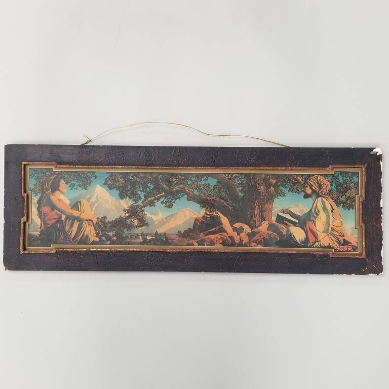 Maxfield Parrish vintage framed print "The Rubaiyat" (as seen-missing exterior frame) 11 1/8"H 33"W: Maxfield Parrish vintage framed print "The Rubaiyat" (as seen-missing exterior frame) 11 1/8"H 33"W 3/4"D
