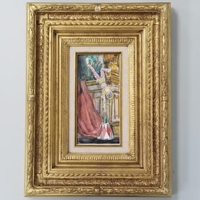 R. Marsh signed double sided watercolor painting Circus Acrobat with gilt frame (as seen) 19 1/2"H