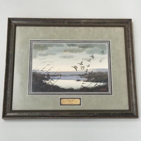 Les Kouba original signed watercolor "Early Flight" mallards - framed 20"H 24 1/2"W OD