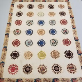 Antique sunburst pattern patchwork/applique quilt c.1830 with provenance- see appraisal (as