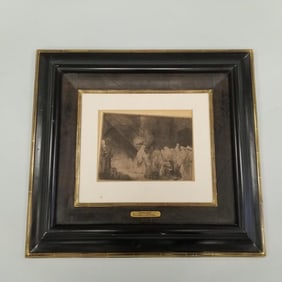 Rembrandt Harmenszoon Van Rijn etching "Presentation in the Temple" (image slipped in frame) 8 3/4"H