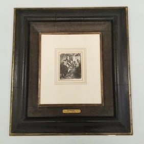 Rembrandt Harmenszoon Van Rijn etching "The Strolling Musicians" 5 3/4"H 4 3/4"W sight; 27 1/4"H 25