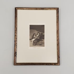 Francisco de Goya framed etching "Bellos Consejos" 7 1/16"H 4 7/8"W image; 18 5/8"H 14 7/16"W OD