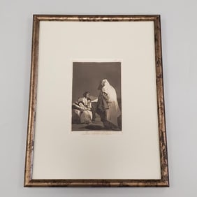 Francisco de Goya framed etching "Que Viene el Coco"- 7 5/8"H 5 1/4"W image; 18 5/8"H 14 3/8"W OD