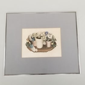Grant Wood framed pencil signed lithograph "Tame Flowers"- 19 1/4"H 22 1/4"W OD