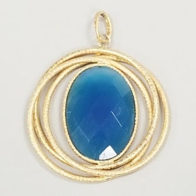 Milor Italy 14K gold pendant set with faceted blue stone- 12.7 grams, 2 1/2" total length