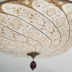 Feneri Fortuny style hanging shade (as is- minor damages) 31 1/4" diam., 8" deep, 3" glass pendant