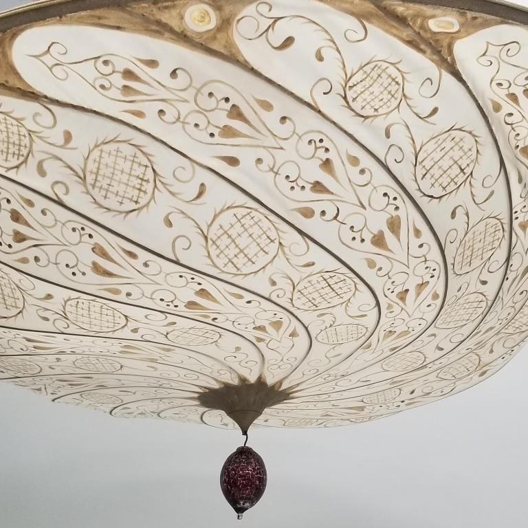 Feneri Fortuny style hanging shade (as is- minor damages) 31 1/4" diam., 8" deep, 3" glass pendant (1 of 12)