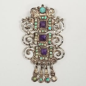 Vintage signed Matl sterling silver brooch set with faceted amethyst & cabochon turquoise (1