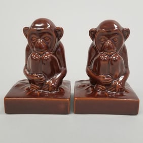 Pair of Rookwood pottery monkey bookends 1986- 5"H 3 1/4"W 3"D