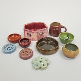 10 pieces U.N.D. School of Mines (unmarked) etc. test glaze pieces, etc - Mattson, Pachl, etc. 2