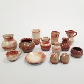 13 pieces Pine Ridge pottery including vases, 2 small pitchers, etc.- 4 3/4" tallest, 4 3/4" widest