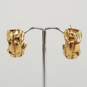 18k heavy gold earrings marked AZ Germany- 24.6g, 1"L, 10mm wide