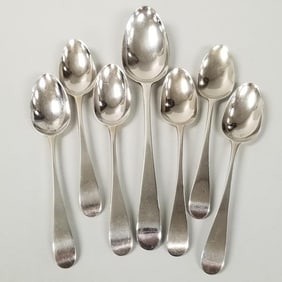 7 Hester Bateman hallmarked sterling silver incl 6 teaspoons- 1787-8 & 1 spoon 1789? approx. 3 1/2