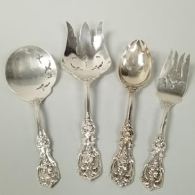 4 Reed & Barton Francis I sterling silver serving pcs incl large fork 13 troy oz total- 9 1/2"L