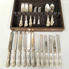 48 pcs Whiting Imperial Queen sterling silver flatware- 48 troy oz total (some knives as seen- rust,