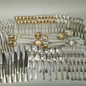 119 pcs antique hallmarked 800 silver flatware: Austro- Hungarian with serving pieces- 150 troy oz