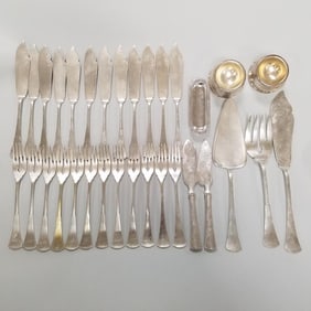 32 pcs antique hallmarked 800 silver flatware, etc: Austro- Hungarian- 61 troy oz total