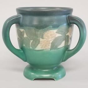 Rookwood 3 handled decorated vase signed Lincoln 1908- 8"H 9"D