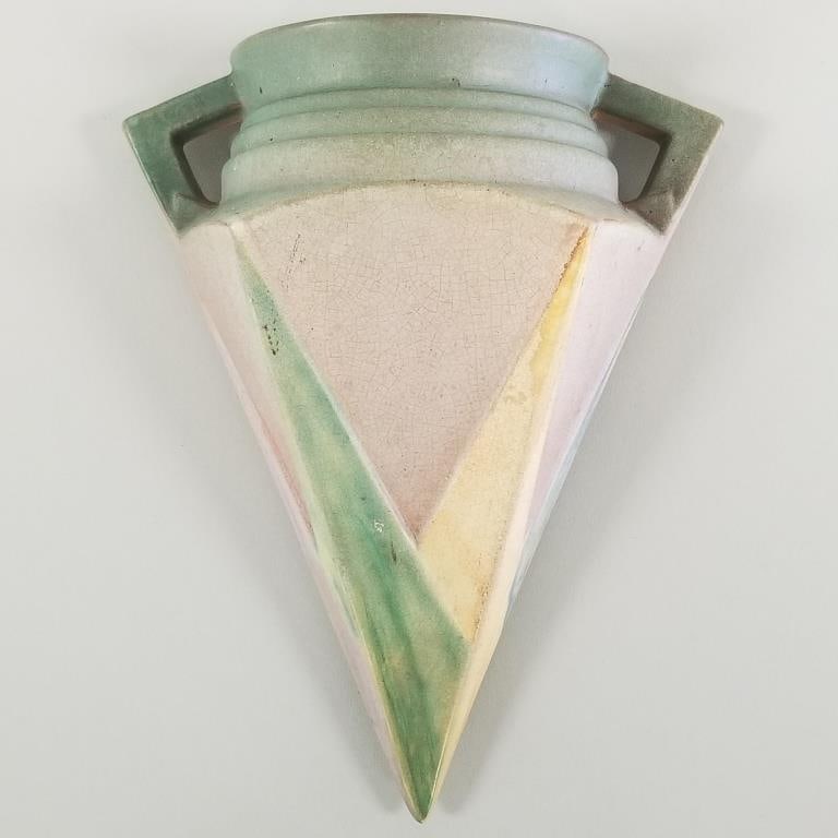 Roseville Futura unique green wall pocket- 1261-8" (crazing) 8"H 6 1/2"W 2 1/4"D (1 of 11)